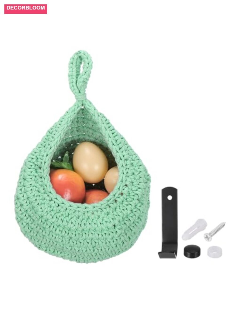 Hand-Woven Jute Hanging Basket for Kitchen Storage, Large Teardrop Wall